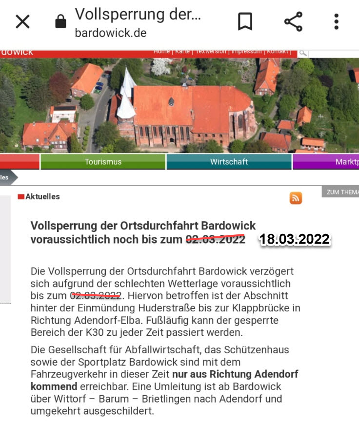 TSVBardowick Sperrung bis 02.03.2022